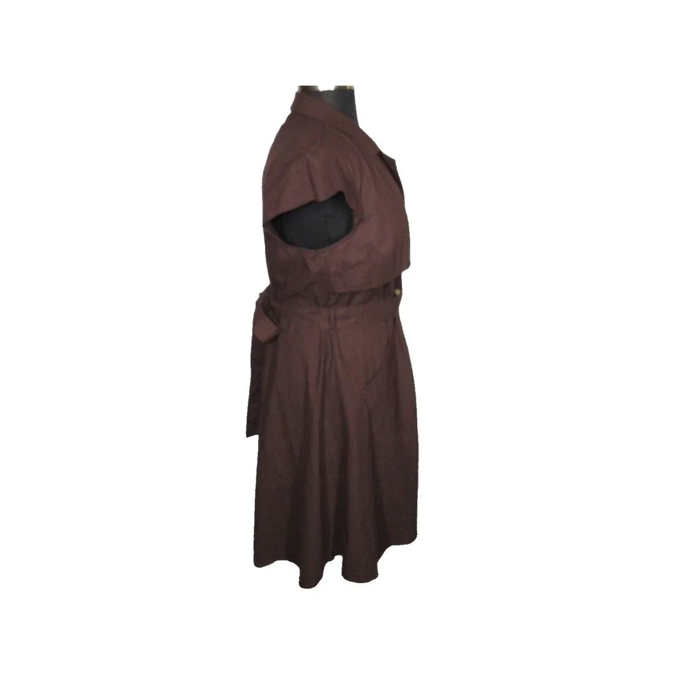 City Chic Women's Brown Linen Blend Button Front Belted Dress Plus Size 18 - Picture 7 of 12